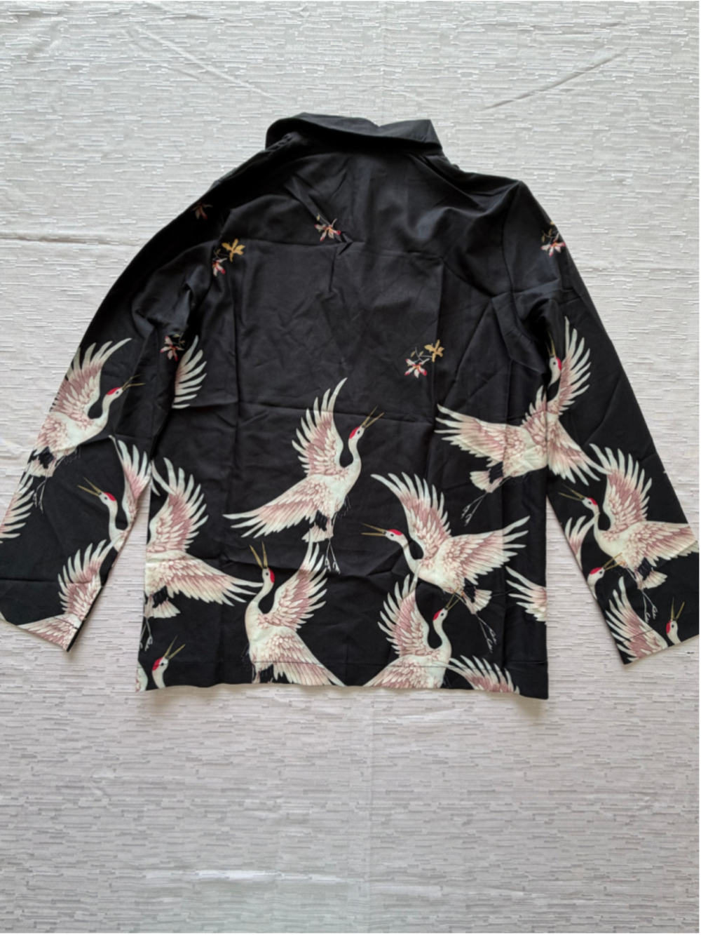 NWT Lai Meng Five Cats Crane Print Black Blouse Size S - Picture 5 of 10